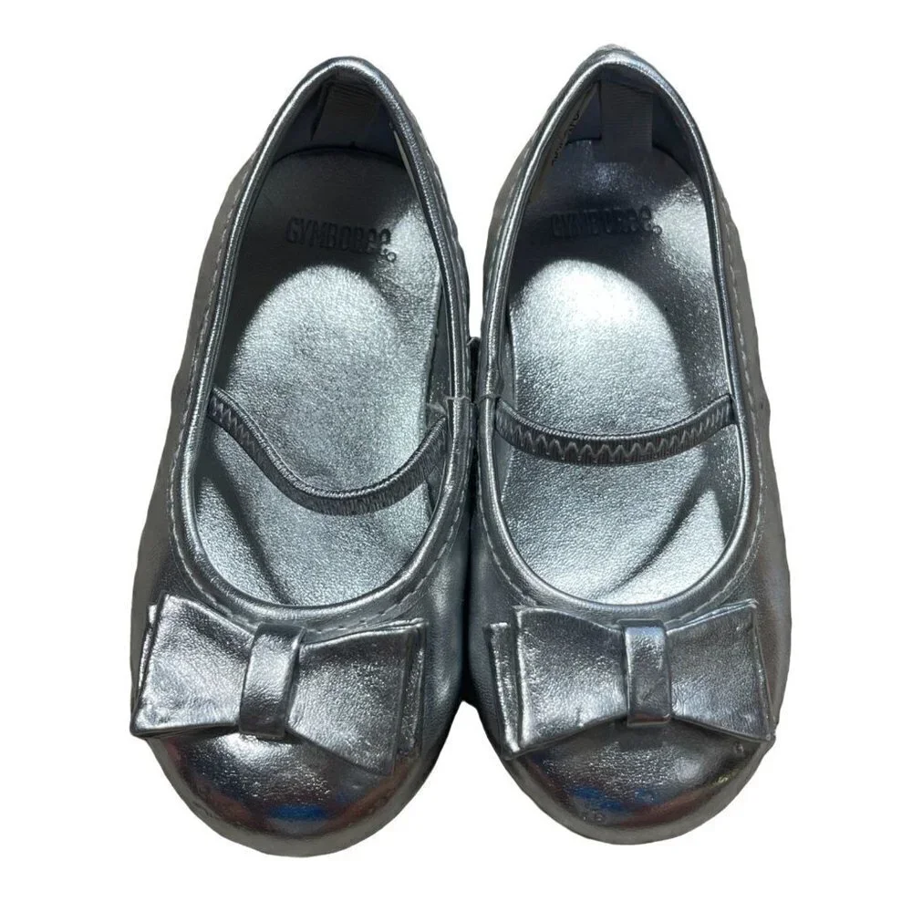 Gymboree Girl Toddler Silver Bow Ballet Flat Shoes Size 6